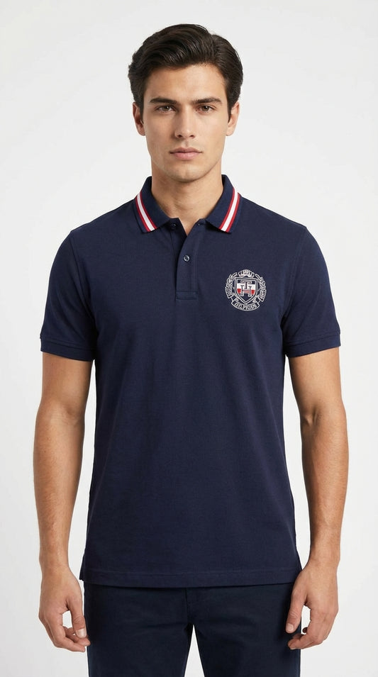 Tommy Hilfiger Heritage: Navy Crest Emblem Pique Polo