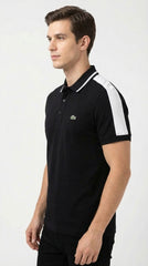 Lacoste Men’s Jet Black Sport Polo with White Shoulder Taping
