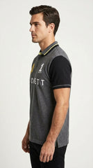 Hackett London Charcoal & Black Colorblock British Army Polo with Yellow Accents