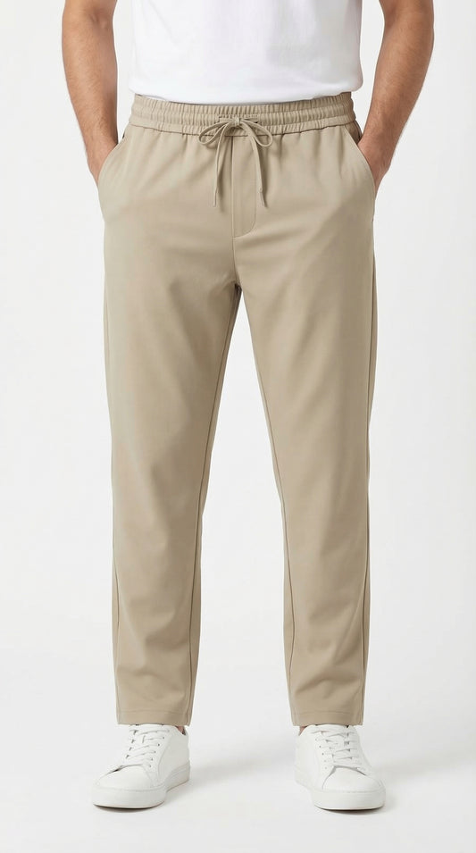Pure Cotton Easy-Wear Tapered Trouser - Stone Beige