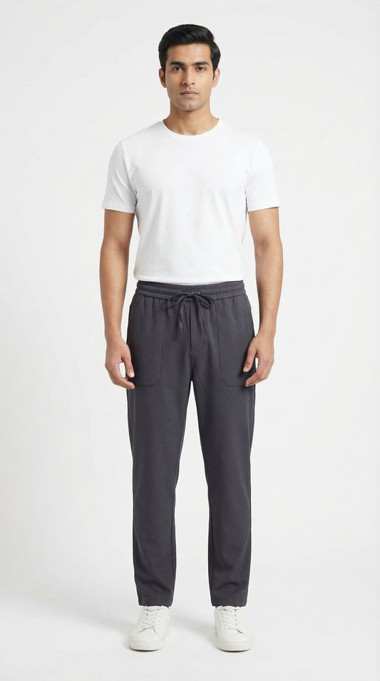 Pure Cotton Easy-Wear Tapered Trouser - Charcoal Grey