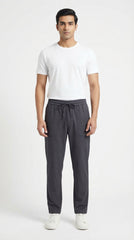 Pure Cotton Easy-Wear Tapered Trouser - Charcoal Grey