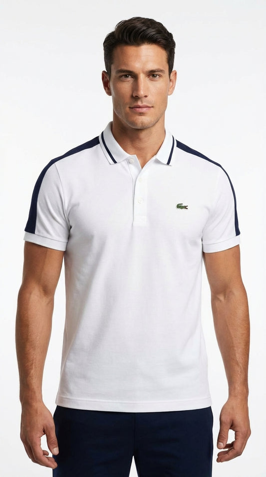 Lacoste Men’s Optic White Sport Polo with Navy Racing Taping