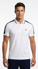 Lacoste Men’s Optic White Sport Polo with Navy Racing Taping