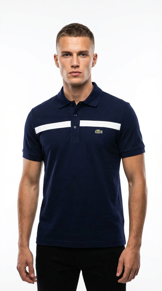 Lacoste Navy Cotton Polo with Navy Contrast Panels