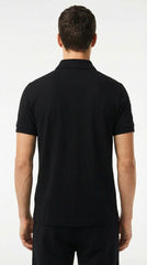 Lacoste Black Cotton Polo with Navy Contrast Panels