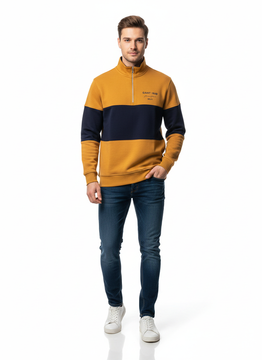 Gant Color Block Half-Zip Sweatshirt Mustard/Navy
