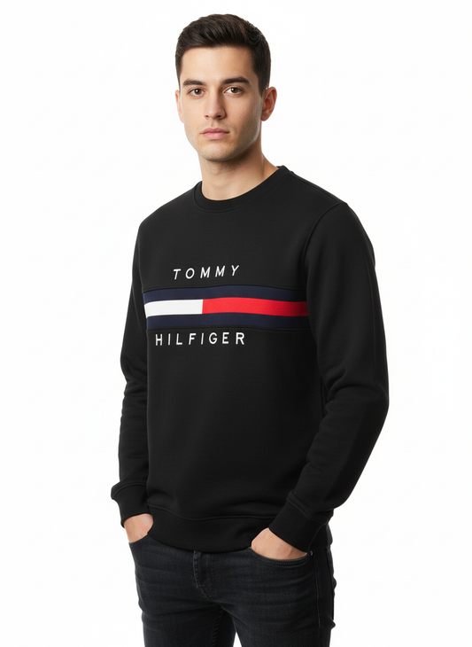Tommy Hilfiger Flag Logo Crewneck Sweatshirt Black