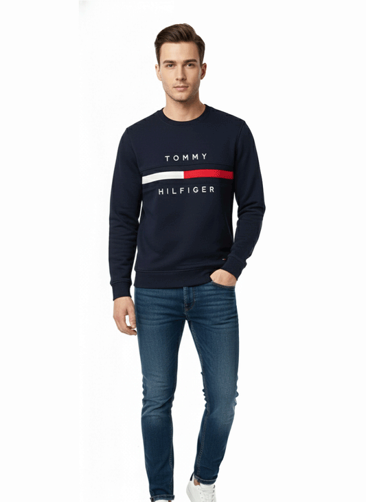 Tommy Hilfiger Flag Logo Crewneck Sweatshirt Navy Blue