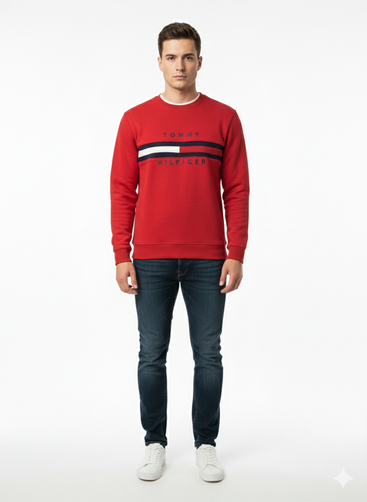 Tommy Hilfiger Flag Logo Crewneck Sweatshirt Red