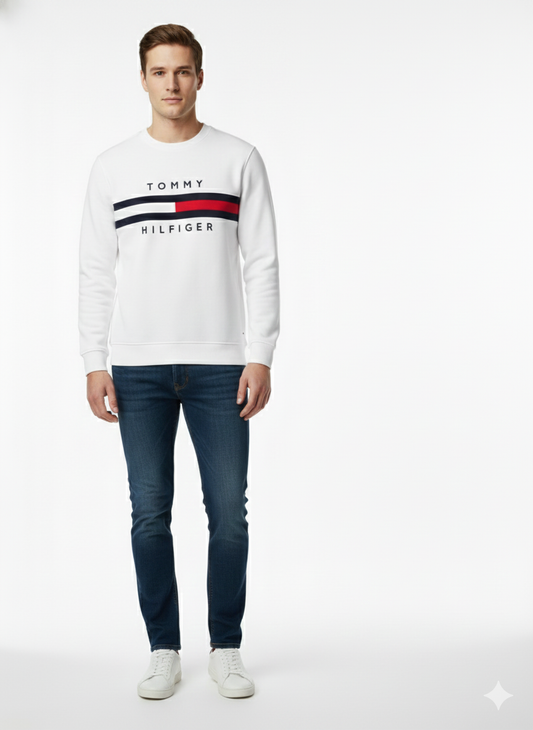 Tommy Hilfiger Flag Logo Crewneck Sweatshirt White
