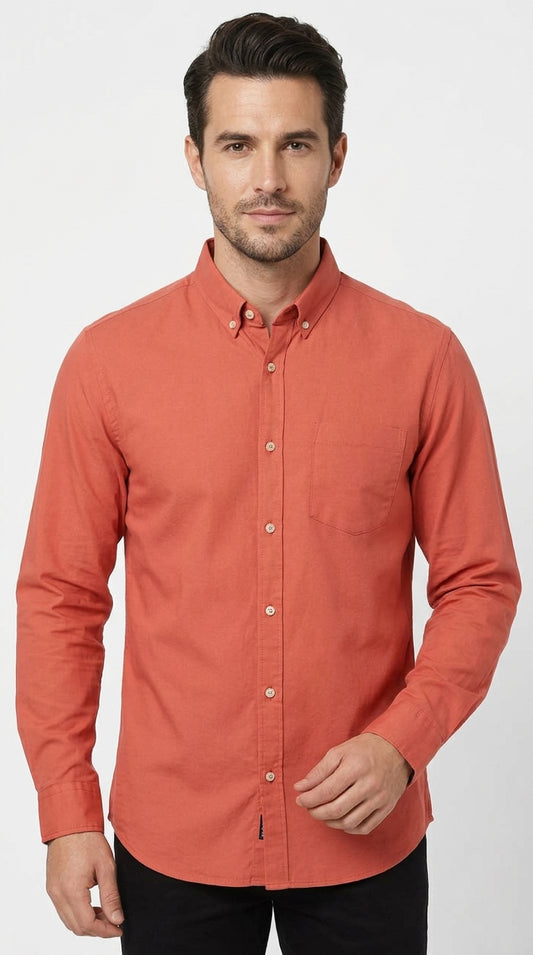 JACK & JONES Men’s Casual Shirt – Terracotta