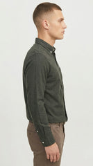 JACK & JONES Men’s Brushed Flannel Casual Shirt – Forest Green Melange