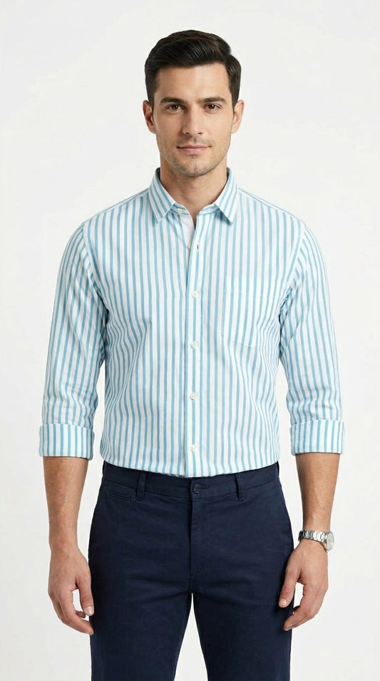 Sky Blue & White Striped River Island Casual Shirt