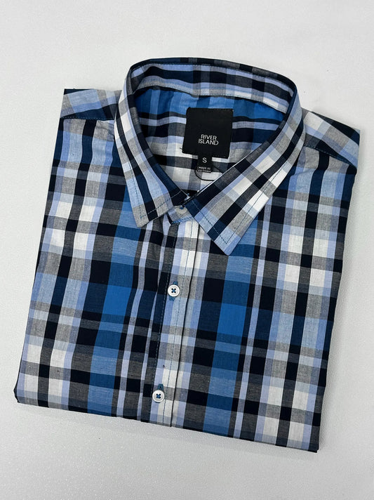 Men Blue Multi Check Full Sleeves Casual Shirt