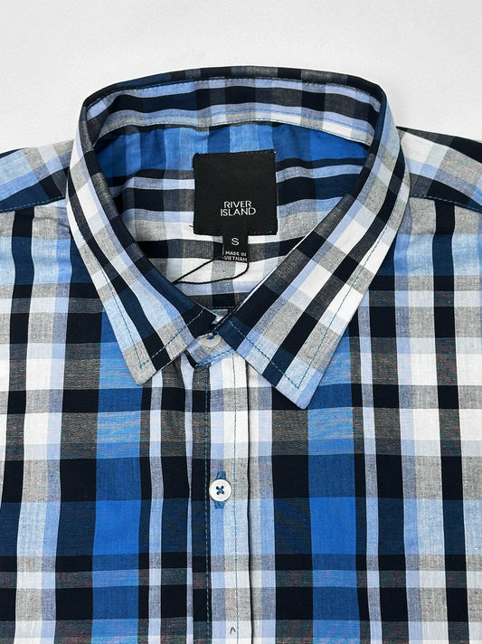 Men Blue Multi Check Full Sleeves Casual Shirt