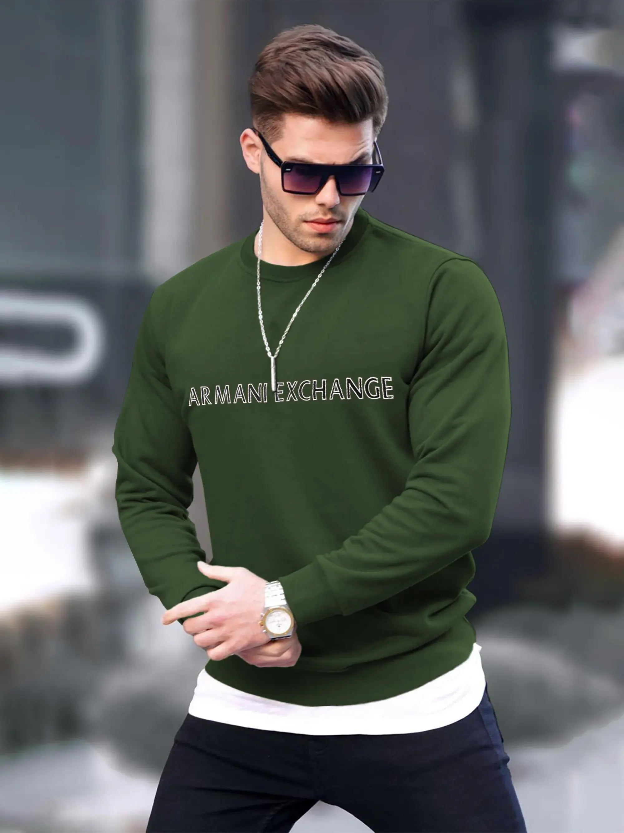 Men Embroidery Logo Green Sweatshirt