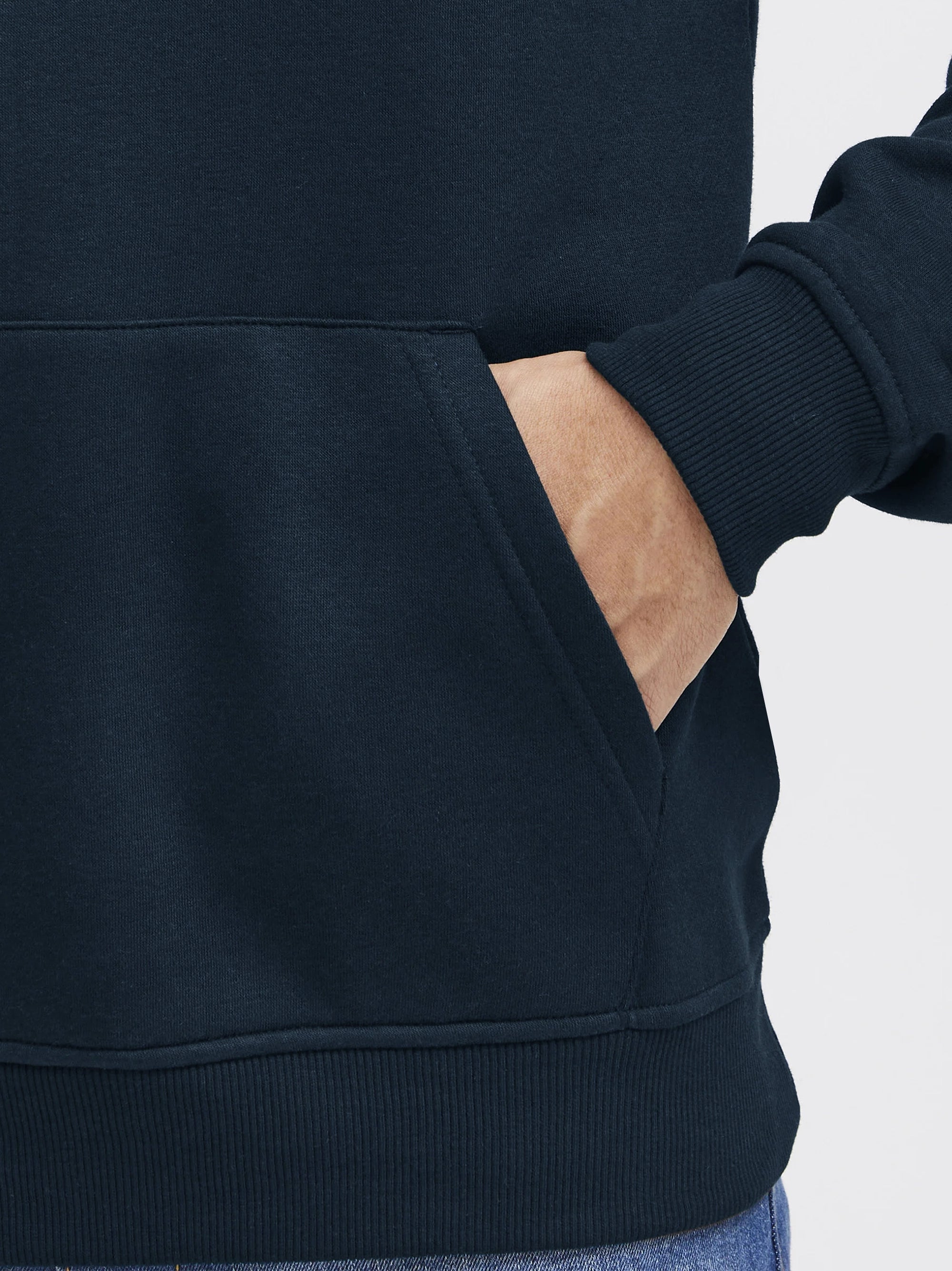 Men Embroidery Logo Navy Blue Hoodie