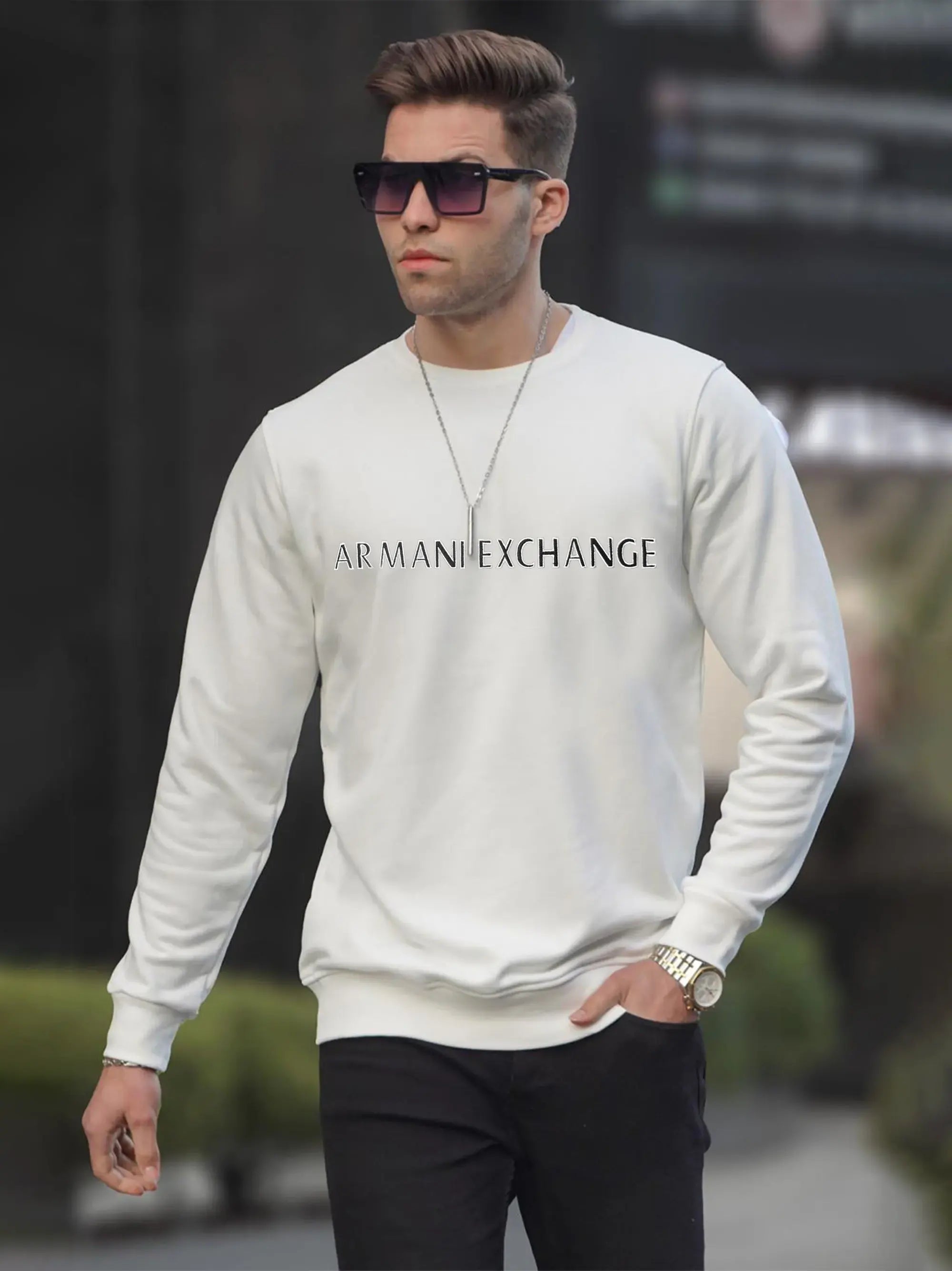 Men Embroidery Logo White Sweatshirt