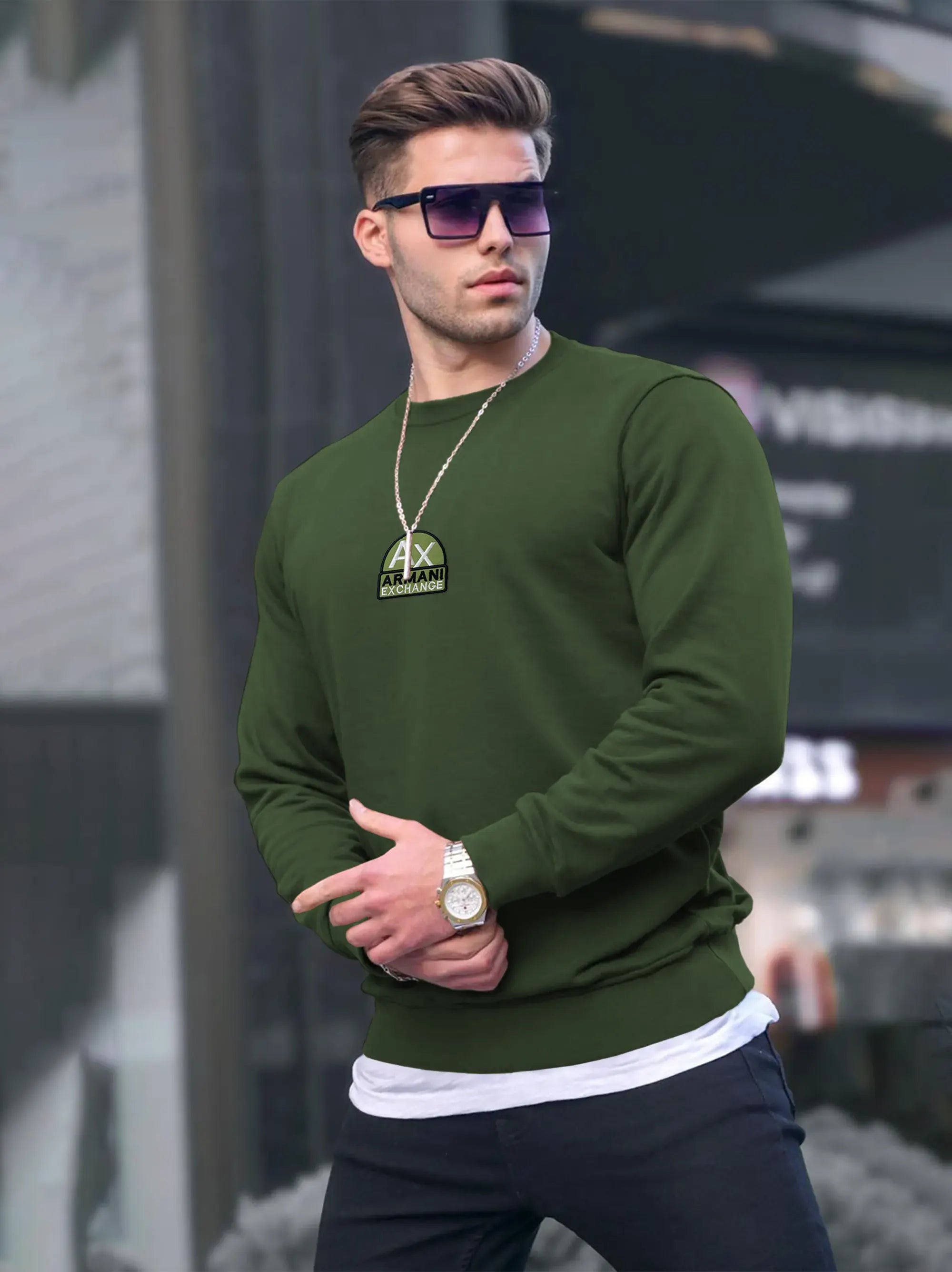 Men Green Embroidery Logo Sweatshirt