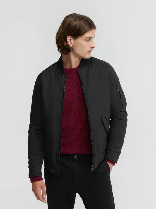 Men Padded Bomber Black Jacket