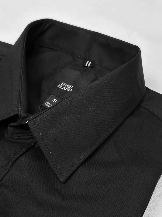 Men Plain Full Sleeves Black Casual Shirt