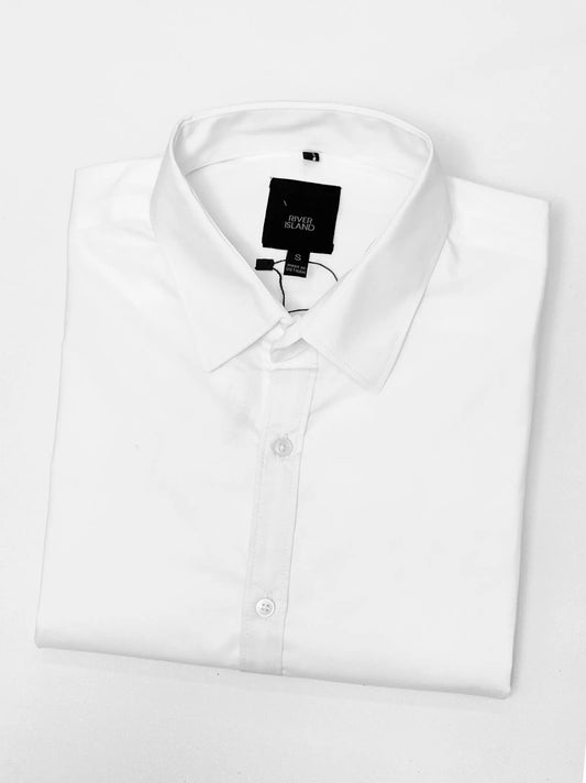 Men Plain Full Sleeves White Casual Shirt
