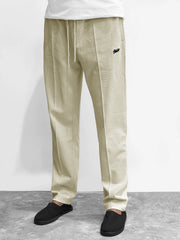 Men Plain Stripe Line Trouser In Beige
