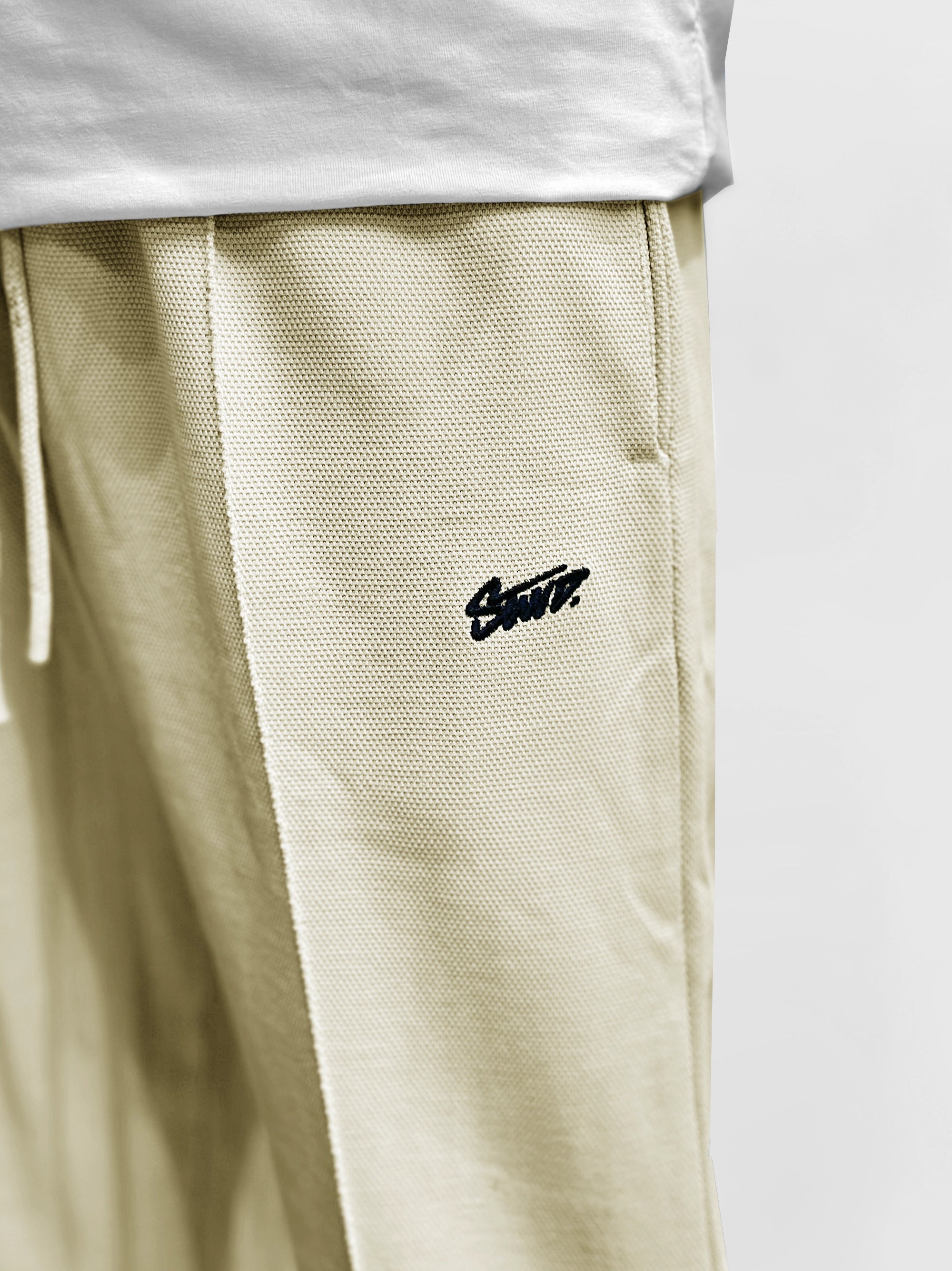 Men Plain Stripe Line Trouser In Beige