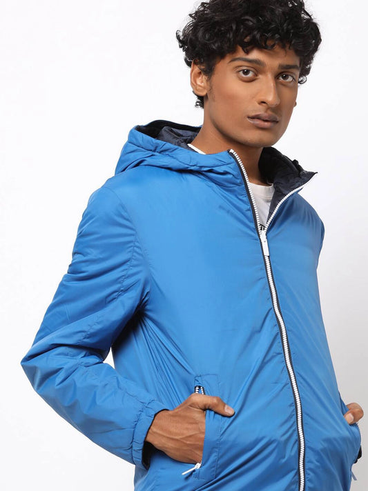 Men Quilted Reversible Zip-Front Jacket with Hood