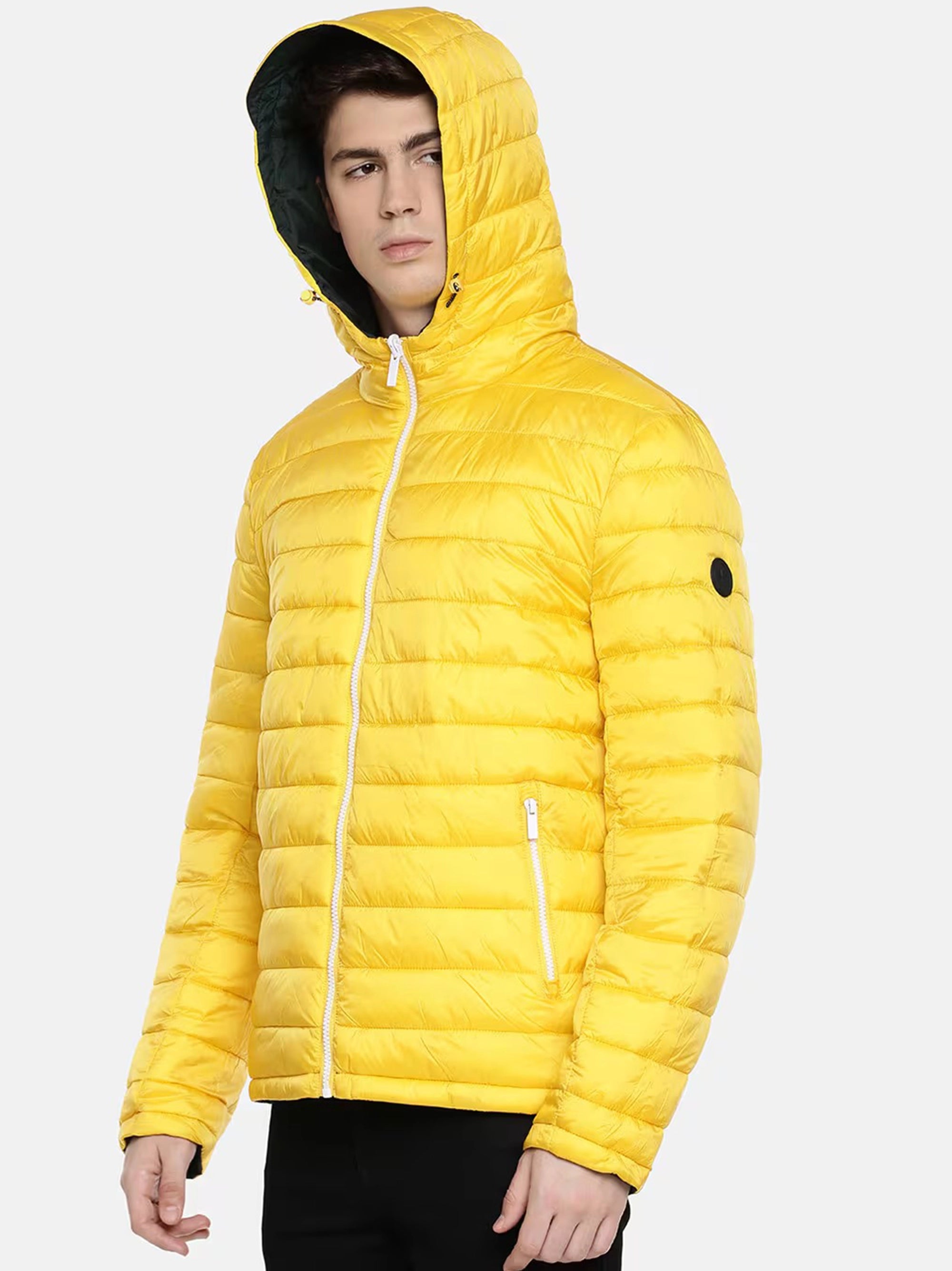 Men Quilted Reversible Zip-Front Jacket with Hood