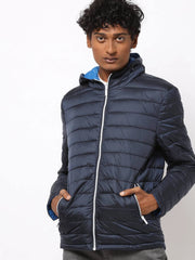 Men Quilted Reversible Zip-Front Jacket with Hood