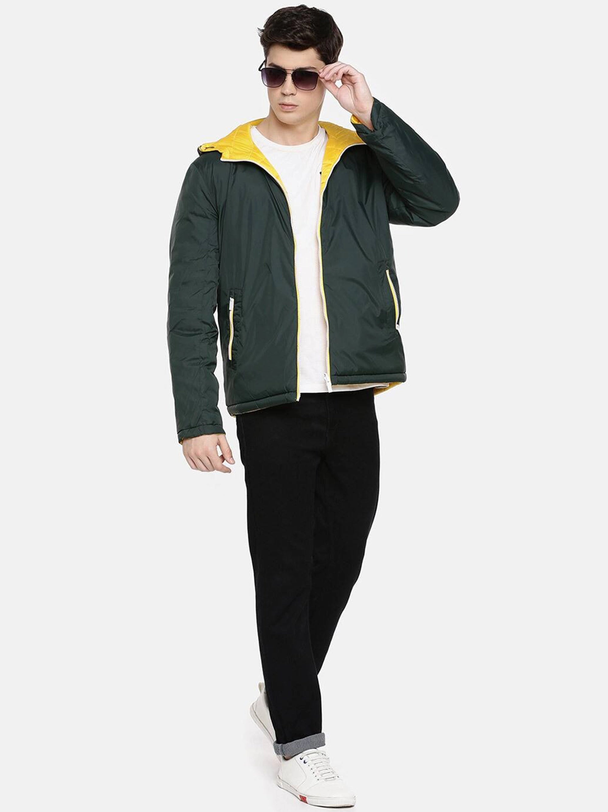 Men Quilted Reversible Zip-Front Jacket with Hood