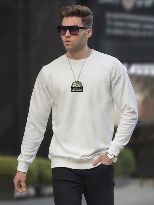 Men White Embroidery Logo Sweatshirt