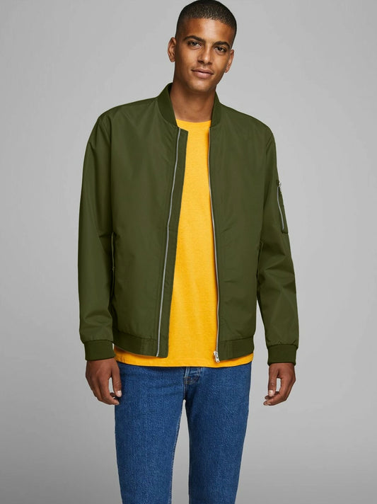 Men Side Pocket Dark Olive Bomber Jacket