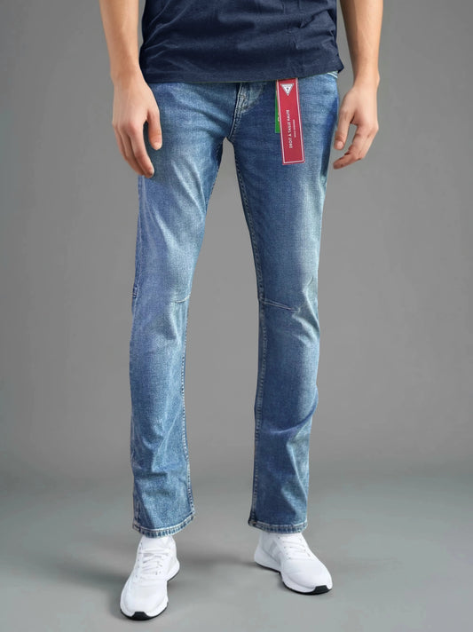 Men's Back Zipper Pocket Style Light Blue Jeans