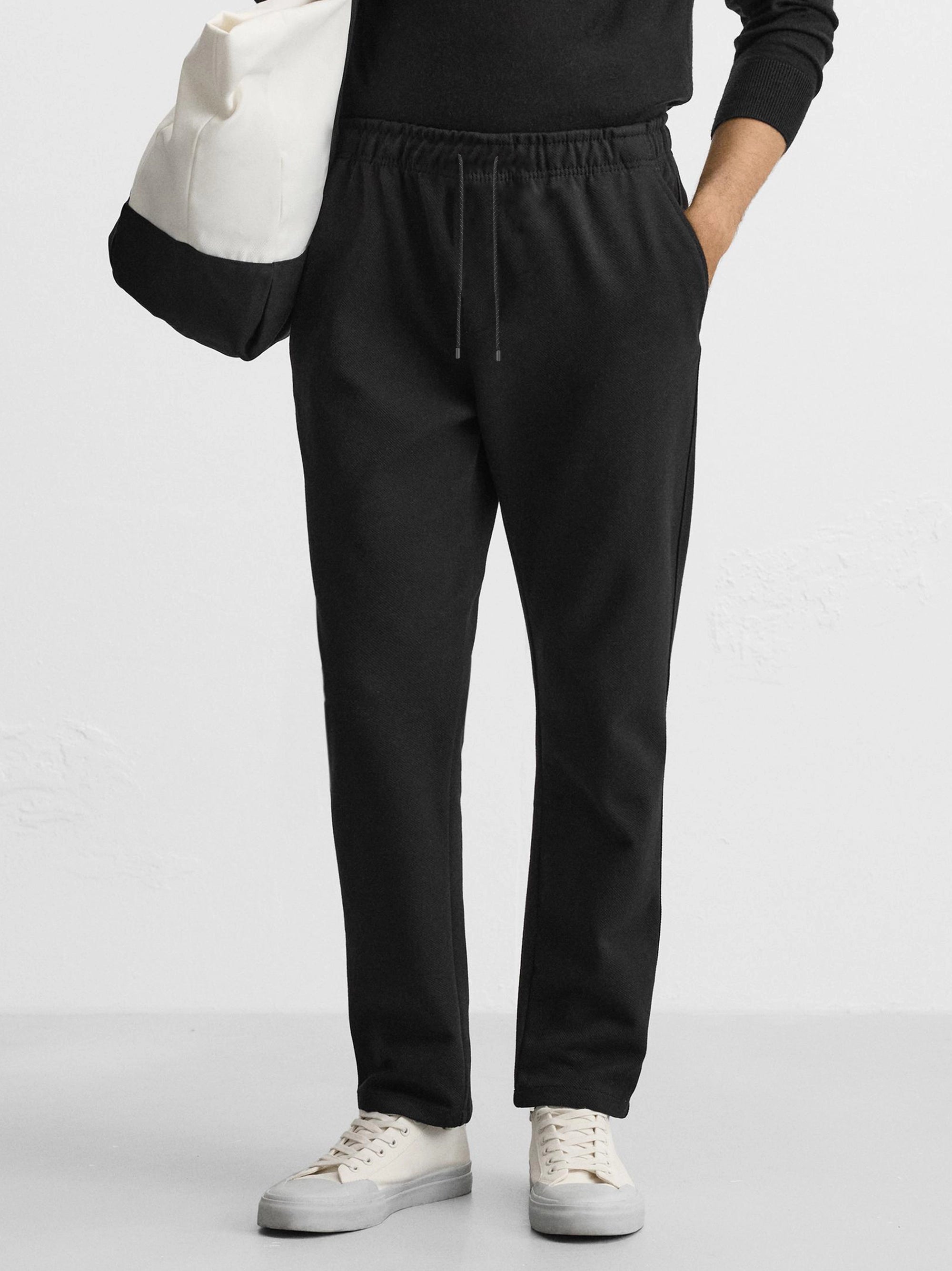 Men's Black Lining Textured Jogger Stretch Pants