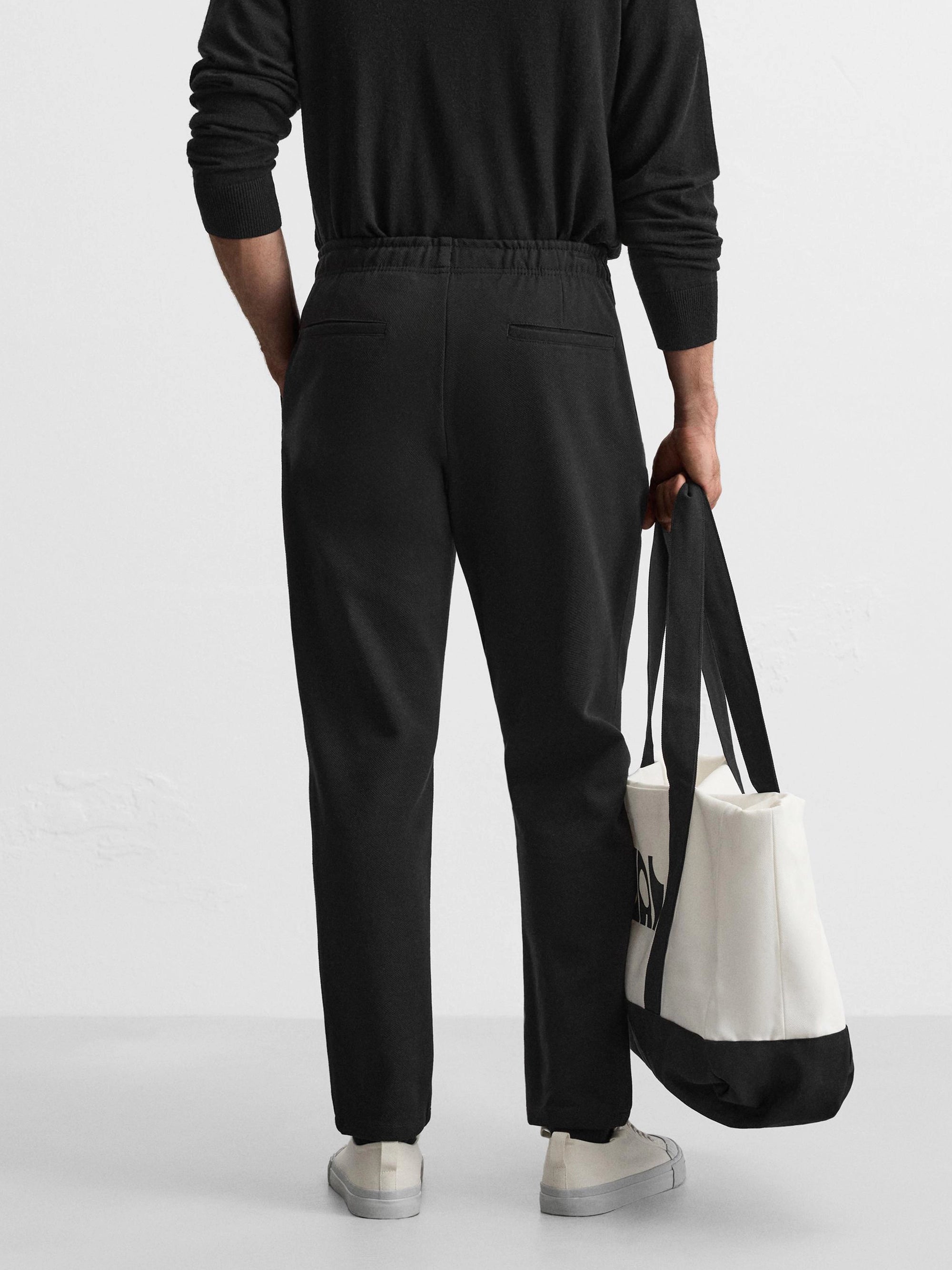 Men's Black Lining Textured Jogger Stretch Pants