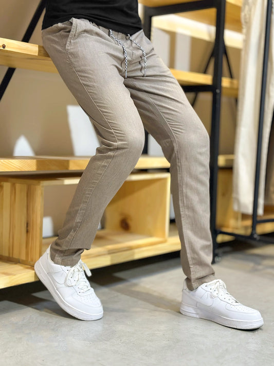 Men's Cotton Linen Stretch Light Brown Trouser