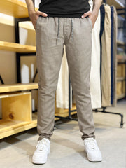 Men's Cotton Linen Stretch Light Brown Trouser