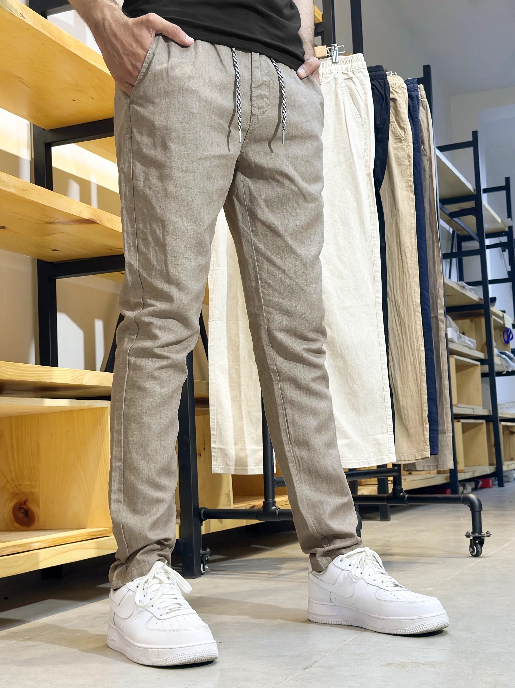 Men's Cotton Linen Stretch Light Brown Trouser