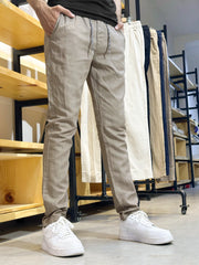 Men's Cotton Linen Stretch Light Brown Trouser