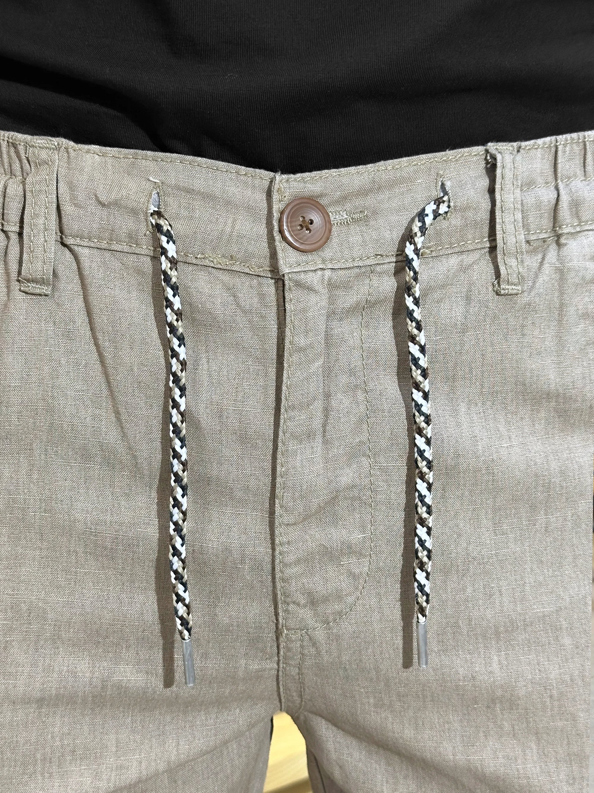 Men's Cotton Linen Stretch Light Brown Trouser