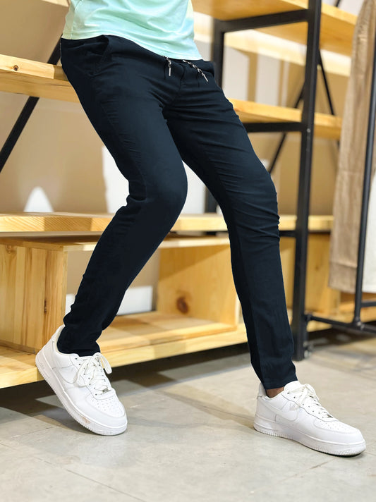 Men's Cotton Linen Stretch Navy Blue Trouser