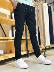 Men's Cotton Linen Stretch Navy Blue Trouser