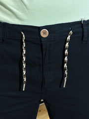 Men's Cotton Linen Stretch Navy Blue Trouser