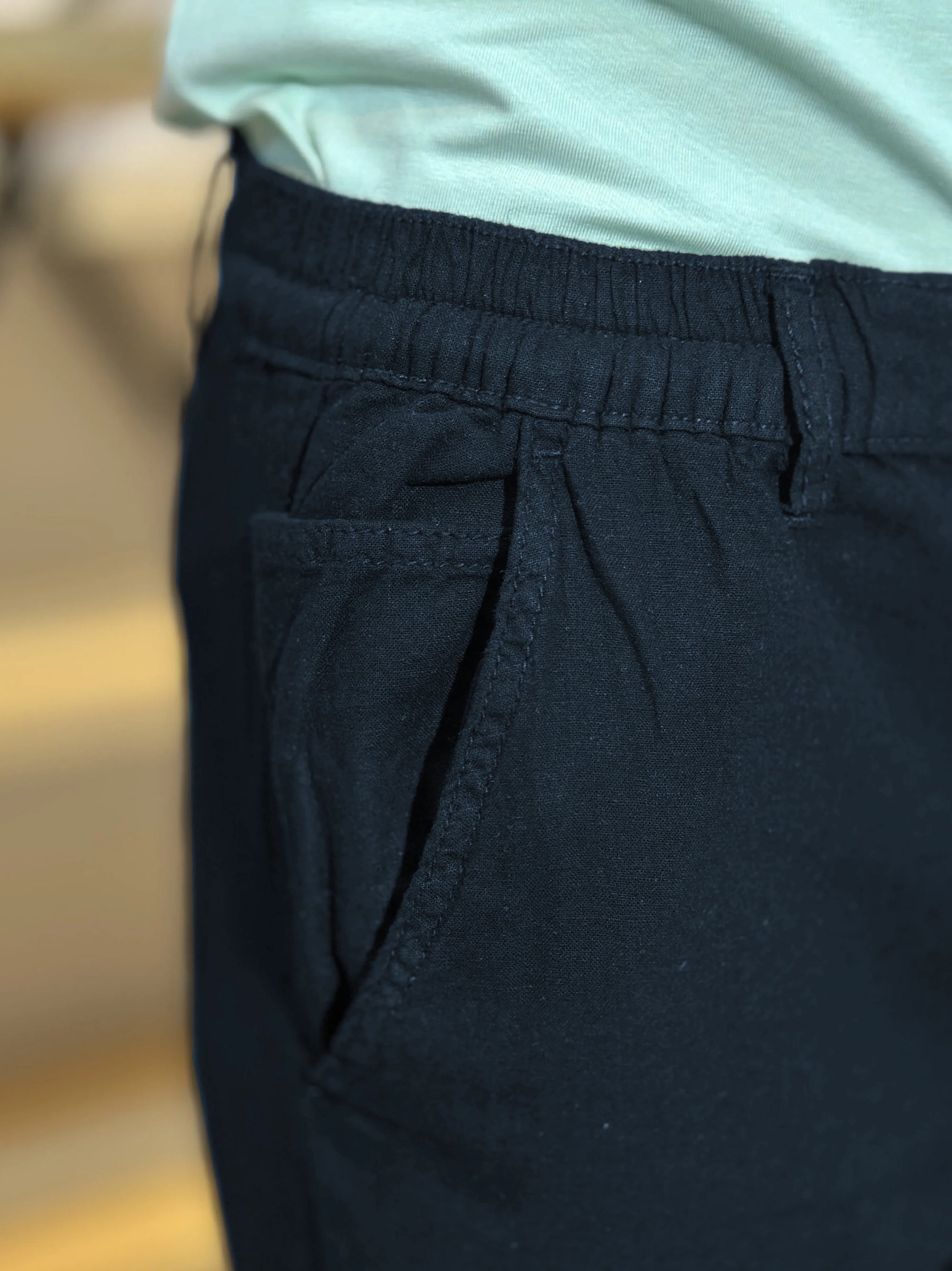 Men's Cotton Linen Stretch Navy Blue Trouser