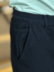 Men's Cotton Linen Stretch Navy Blue Trouser