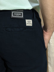 Men's Cotton Linen Stretch Navy Blue Trouser
