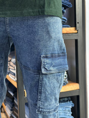 Men's New Diagonal Pocket Style Blue Jeans